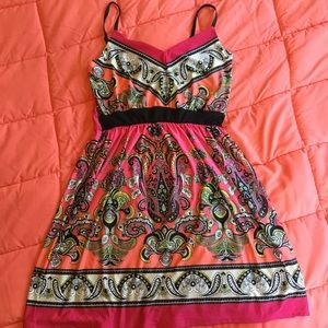 XL Bright Boho Paisley Multi Print V Neck Flowy Dress